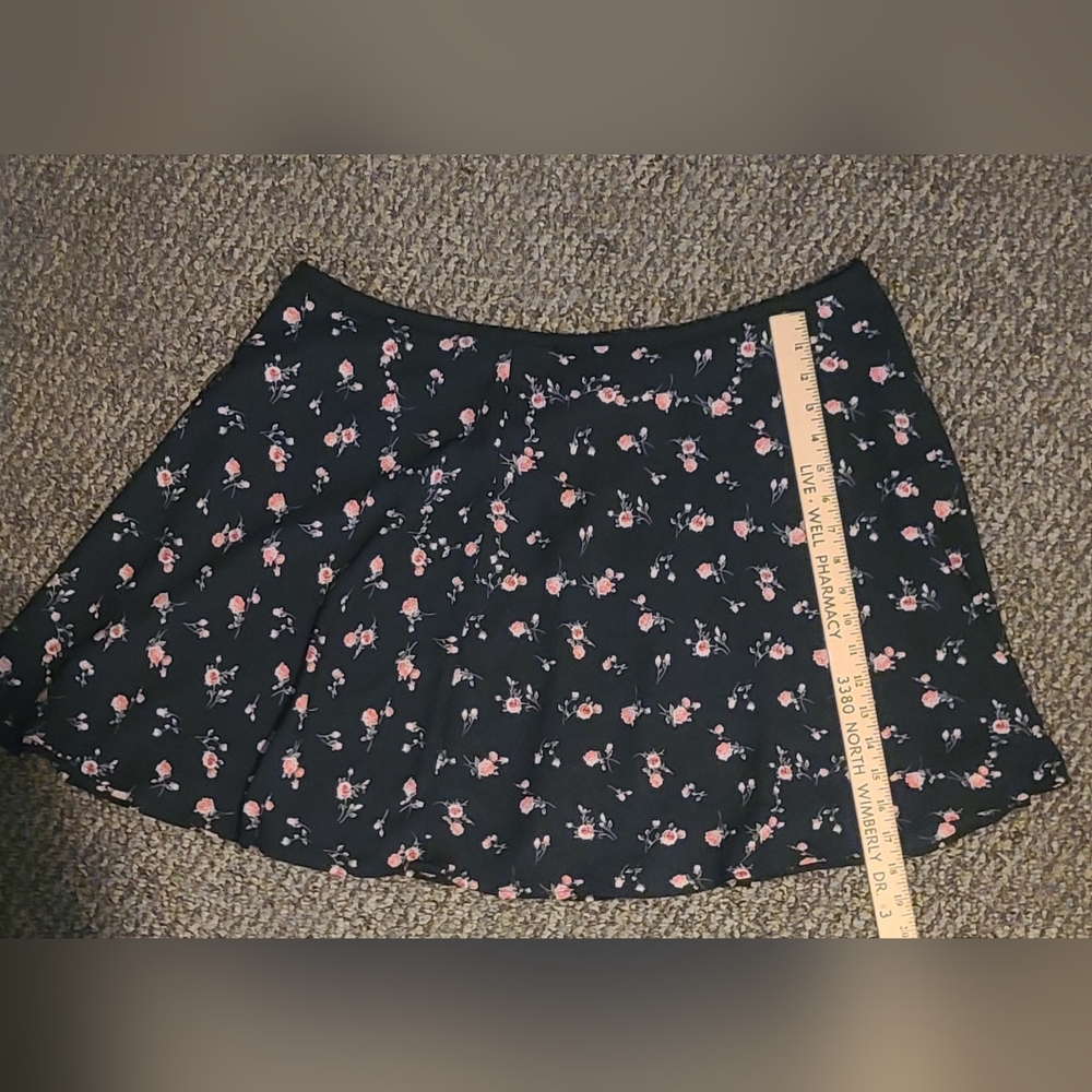 Black Floral Mini Skirt with Pink Rose Print 2x